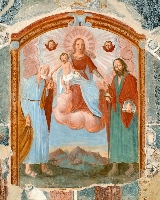 Affresco sulla parete dell'altare - Cappella di S. Pietro di Macra Affresco sulla parete dell'altare - Cappella di S. Pietro di Macra